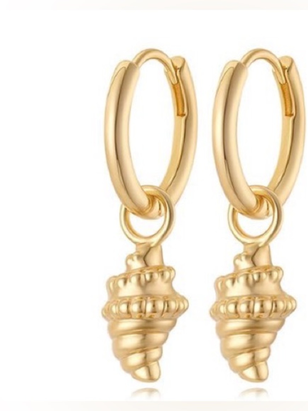 ⭐️FINAL PRICE #100 Sterling silver Gold Plated two toned Conch Shell Charm Hoops - Picture 2 of 4